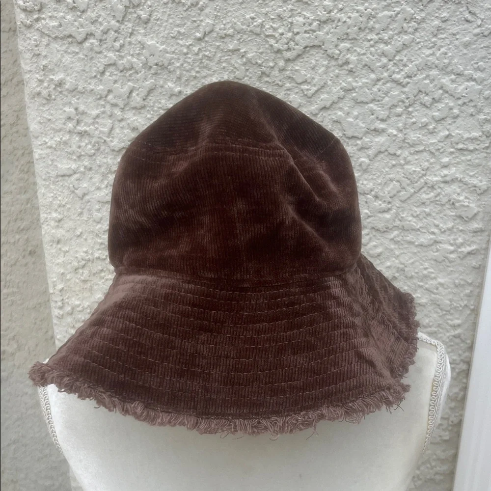 Natural Life Brown Corduroy Raw Heem Edge Fleece Lined Women's Bucket Hat